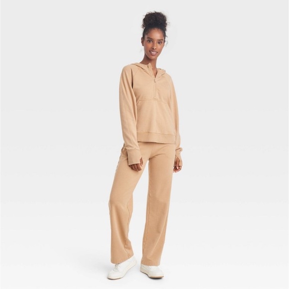Joy Lab Tracksuit Tan Oversized Relaxed Fit Lounge Set Quarter Zip Large - Picture 1 of 13